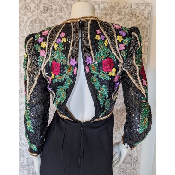 Richilene 1970s 1980s Floral Sequin Embroidered Beaded Gown - Picture 7 of 12